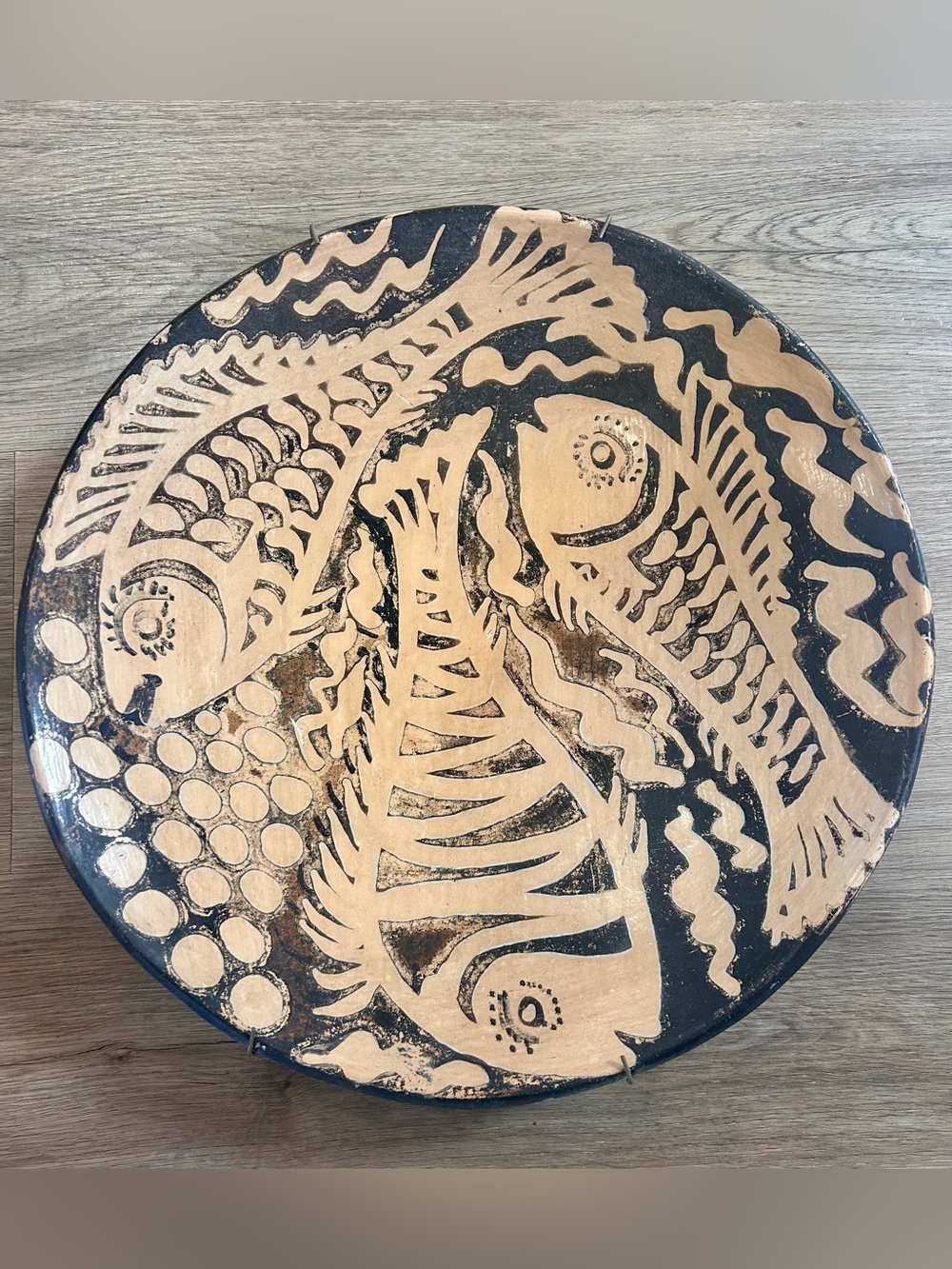 Vintage Studio Art Pottery Large Fish Charger Bowl Plaque 13”